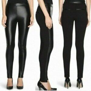 WHBM The Legging Black Faux Leather Front Ponte Back Side Zip Pants Size 4
